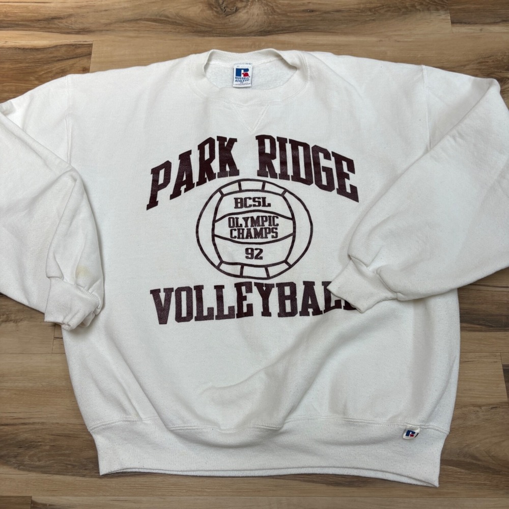 Russell Athletic Volleyball Sweatshirt XL Vintage 90s White USA Made